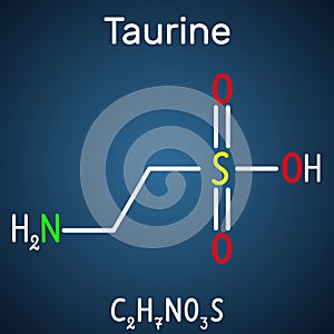 Taurine or 2-aminoethanesulfonic acid molecule. It is sulfonic acid, is widely distributed in animal tissues. Structural chemical