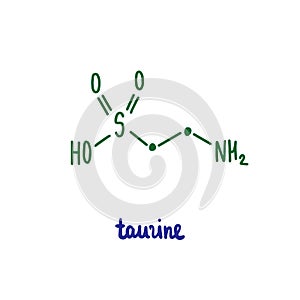 Taurine hand drawn vector formula chemical structure lettering blue green