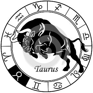 Taurus astrological zodiac sign. Black and white