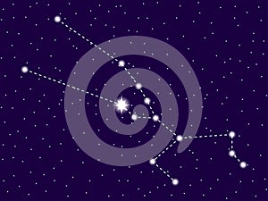 Taurus constellation. Starry night sky. Zodiac sign. Cluster of stars and galaxies. Deep space. Vector