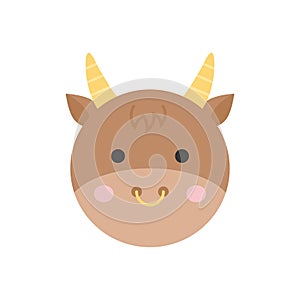 Taurus cute zodiac sign round vector illustration
