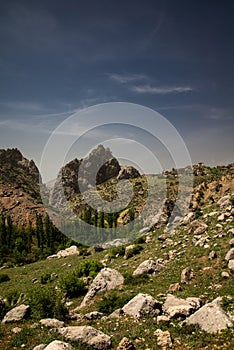 Taurus Mountain range, Turkey. The Mameluke fort at Yenikale. Eski Kale green valley.