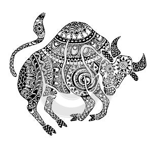 The taurus sign horoscope ethnic style outline