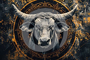 Taurus zodiac sign against horoscope wheel