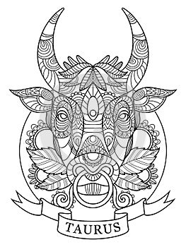 Taurus zodiac sign coloring book for adults vector