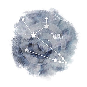 Taurus zodiac sign constellation on watercolor background isolated on white