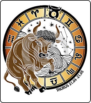 Taurus and the zodiac sign.Horoscope circle. Vecto photo