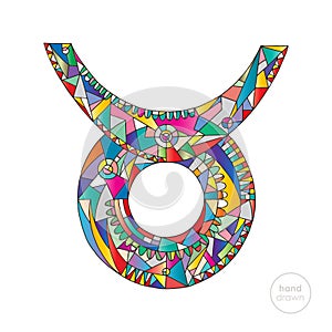 Taurus zodiac sign. Horoscope illustration. Astrological hand drawn series. Colorful bright magic symbol in modern style.