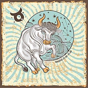 Taurus zodiac sign.Vintage Horoscope card