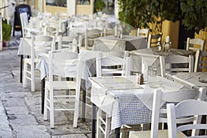 Taverna at plaka Athens, chairs and tables
