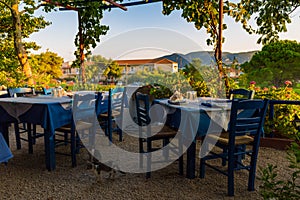 A Taverna in Ios, Greece with the chalk menu-board outside