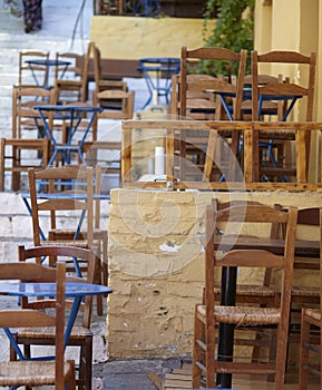 Taverna at plaka Athens, chairs and tables