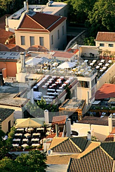 Tavernas at the foothill of Acropolis, Athens