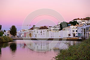 TAVIRA, ALGARVE, PORTUGAL - MAI 25, 2019: View on the old city of Tavira and the river Gilao