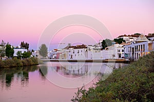 TAVIRA, ALGARVE, PORTUGAL - MAI 25, 2019: View on the old city of Tavira and the river Gilao