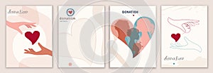 Vector set abstract backgrounds banner covers design editable templates. Concept of donation and nonprofits association. Hand that