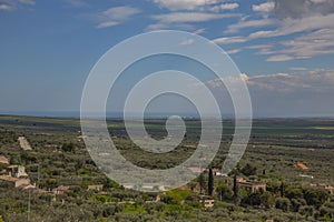 Tavoliere plains in Apulia, view from Gargano hillside, Italy