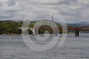 Tavy Bridge is a railway bridge across the mouth of the River Tavy Devon uk photo