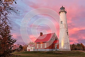 Tawas Point Lighthouse at Sunset in Tawas Michigan