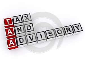 Tax and advisory word block on white