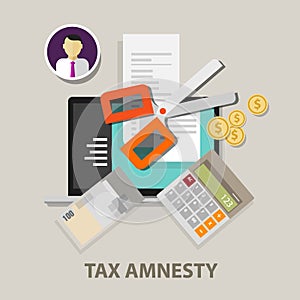 Tax amnesty, scissor illustration, government forgive taxation