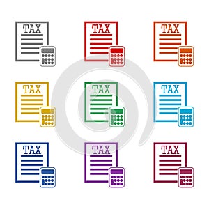 Tax calculator icon isolated on white background. Set icons colorful