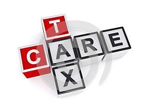 Tax care word blocks on white