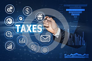 Tax concept. Man using virtual screen