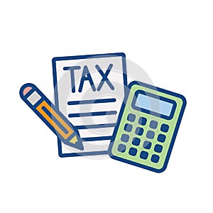 Tax concept with percentage paid, icon and income idea. Flat vector outline illustration photo