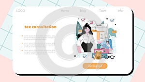 Tax consultant web banner or landing page. Financial adviser'