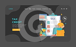 Tax credit web banner or landing page dark or night mode. Financial