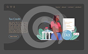 Tax credit web banner or landing page dark or night mode. Financial