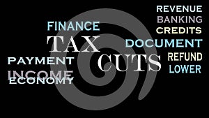 Tax cuts animated word cloud, text animation. Business and financial concept