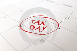 Tax day marked on calendar