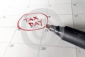 Tax day marked on calendar