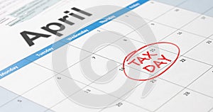 Tax day marked on calendar