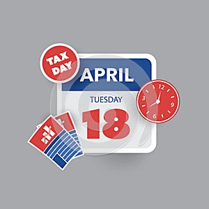 Tax Day Reminder Concept - Calendar Design Template - USA Tax Deadline, Due Date for IRS Federal Income Tax Returns:18th April