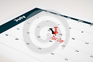 Tax Day reminder for July 15 due to Coronavirus delay on May calendar page