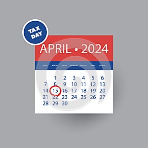 Tax Day Reminder Vector Template, Design Element with Marked Payday - USA Tax Deadline Concept, Due Date for IRS Federal Income