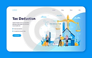 Tax deduction web banner or landing page. Income subsidies.
