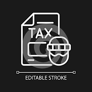 Tax evasion white linear icon for dark theme