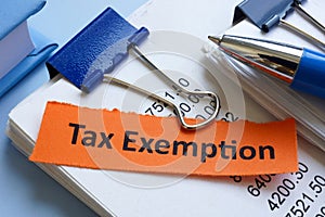Tax exemption documents on a table.