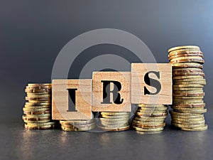 Tax-filling concept - IRS image background. Front view. Stock photo.