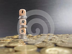 Tax-filling concept - IRS image background. Front view. Stock photo.