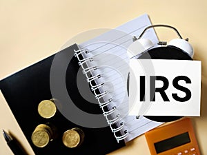 Tax-filling concept - IRS image background. Top view. Stock photo.