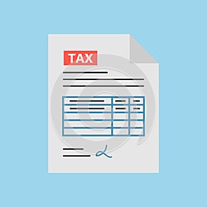 Tax form icon in the flat style, isolated from the blue background.