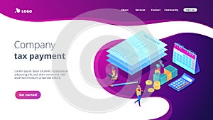 Tax form isometric 3D landing page.