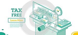 Tax Free Desk. Hand Gives Documents to Get Own Money. Tax Return Outline Concept