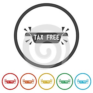 Tax free sign. Set icons in color circle buttons