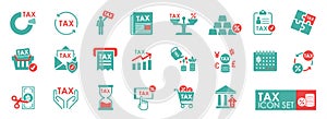 Tax Icons set. Vector illustration. Solid icon style